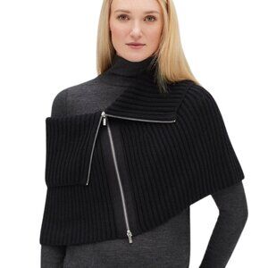 LAFAYETTE 148 Black Ribbed Italian Wool Knit Zip Wrap Snood | $278